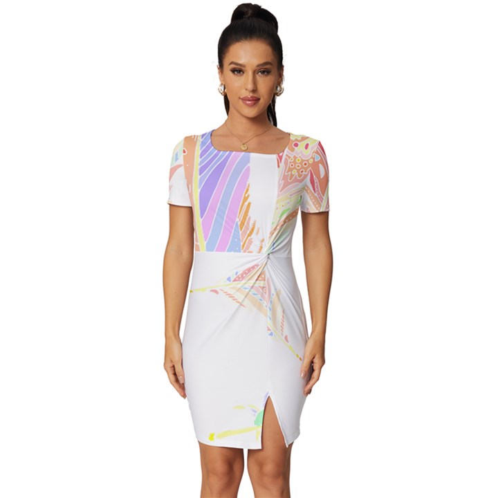 Feathers Design T- Shirtfeathers T- Shirt (1) Fitted Knot Split End Bodycon Dress