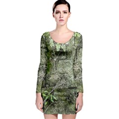 Old Stone Exterior Wall With Moss Long Sleeve Bodycon Dress by dflcprintsclothing