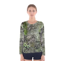 Old Stone Exterior Wall With Moss Women s Long Sleeve Tee