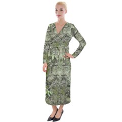 Old Stone Exterior Wall With Moss Velvet Maxi Wrap Dress by dflcprintsclothing