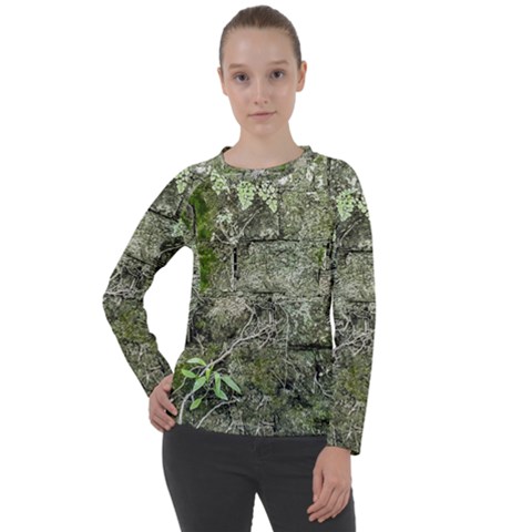 Old Stone Exterior Wall With Moss Women s Long Sleeve Raglan Tee by dflcprintsclothing