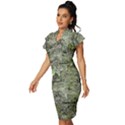 Old Stone Exterior Wall With Moss Vintage Frill Sleeve V-Neck Bodycon Dress View2