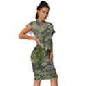 Old Stone Exterior Wall With Moss Vintage Frill Sleeve V-Neck Bodycon Dress View3