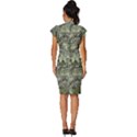 Old Stone Exterior Wall With Moss Vintage Frill Sleeve V-Neck Bodycon Dress View4