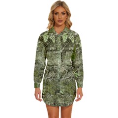 Old Stone Exterior Wall With Moss Womens Long Sleeve Shirt Dress