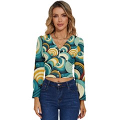 Waves Long Sleeve V-neck Top