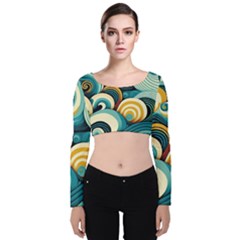 Waves Velvet Long Sleeve Crop Top by fructosebat