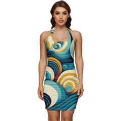 Waves Sleeveless Wide Square Neckline Ruched Bodycon Dress