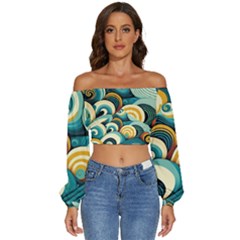 Waves Long Sleeve Crinkled Weave Crop Top