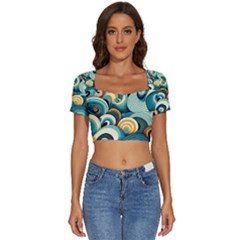 Waves Short Sleeve Square Neckline Crop Top 