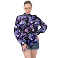 Dark Floral High Neck Long Sleeve Chiffon Top by fructosebat