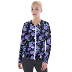 Dark Floral Velvet Zip Up Jacket by fructosebat