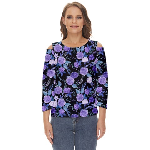 Dark Floral Cut Out Wide Sleeve Top by fructosebat