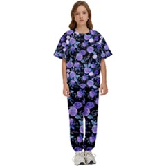 Dark Floral Kids  Tee And Pants Sports Set