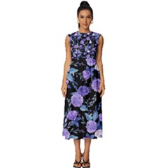 Dark Floral Sleeveless Round Neck Midi Dress