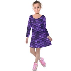 Purple Scales! Kids  Long Sleeve Velvet Dress by fructosebat