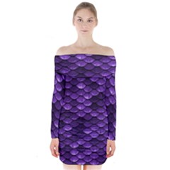 Purple Scales! Long Sleeve Off Shoulder Dress by fructosebat