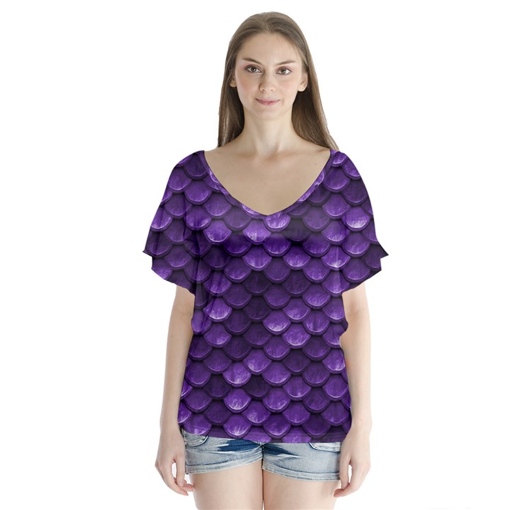 Purple Scales! V-Neck Flutter Sleeve Top