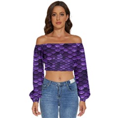 Purple Scales! Long Sleeve Crinkled Weave Crop Top