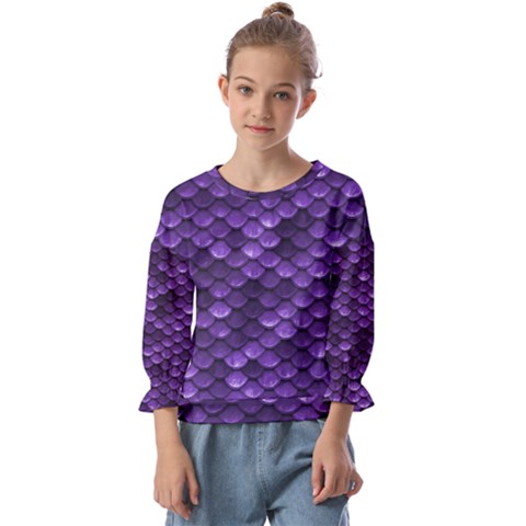 Purple Scales! Kids  Cuff Sleeve Top by fructosebat