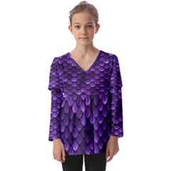 Purple Scales! Kids  V Neck Casual Top