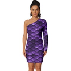 Purple Scales! Long Sleeve One Shoulder Mini Dress by fructosebat