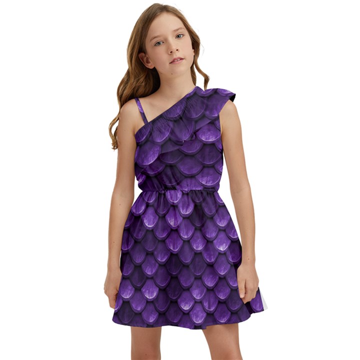 Purple Scales! Kids  One Shoulder Party Dress