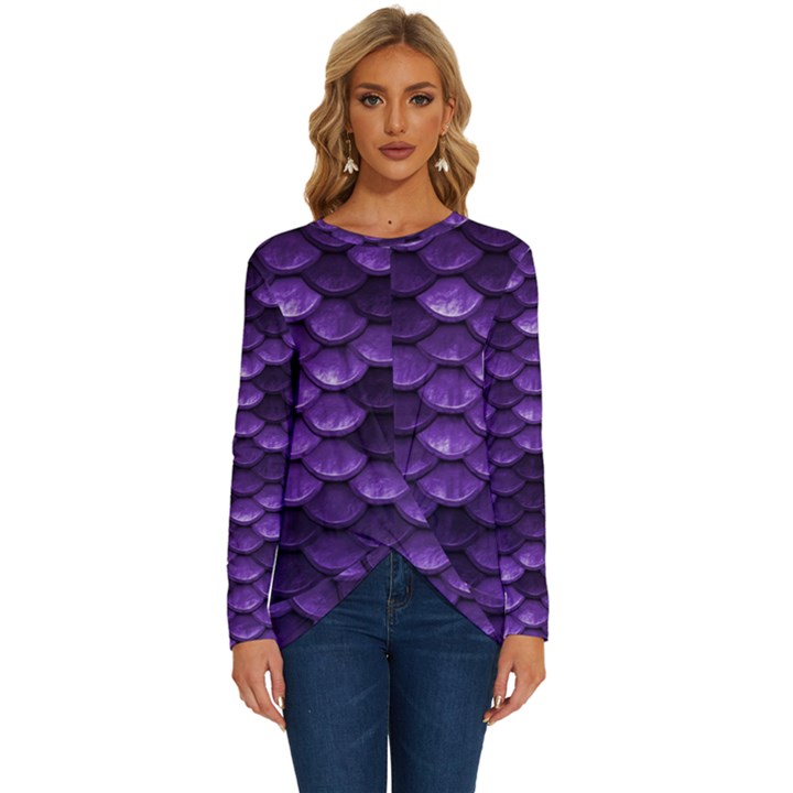 Purple Scales! Long Sleeve Crew Neck Pullover Top