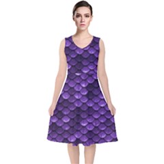 Purple Scales! V-neck Midi Sleeveless Dress  by fructosebat