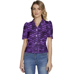 Purple Scales! Puffed Short Sleeve Button Up Jacket