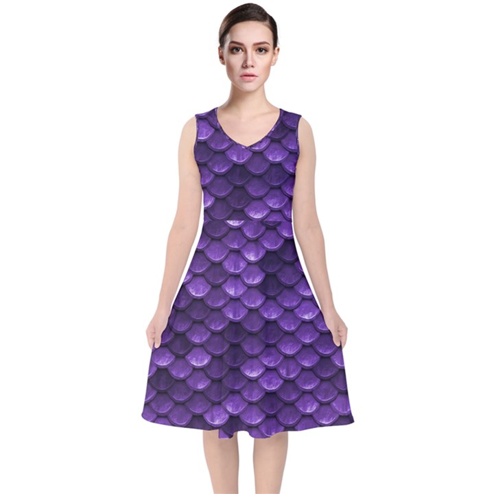 Purple Scales! V-Neck Midi Sleeveless Dress 