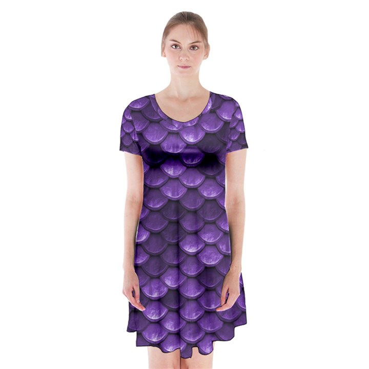 Purple Scales! Short Sleeve V-neck Flare Dress