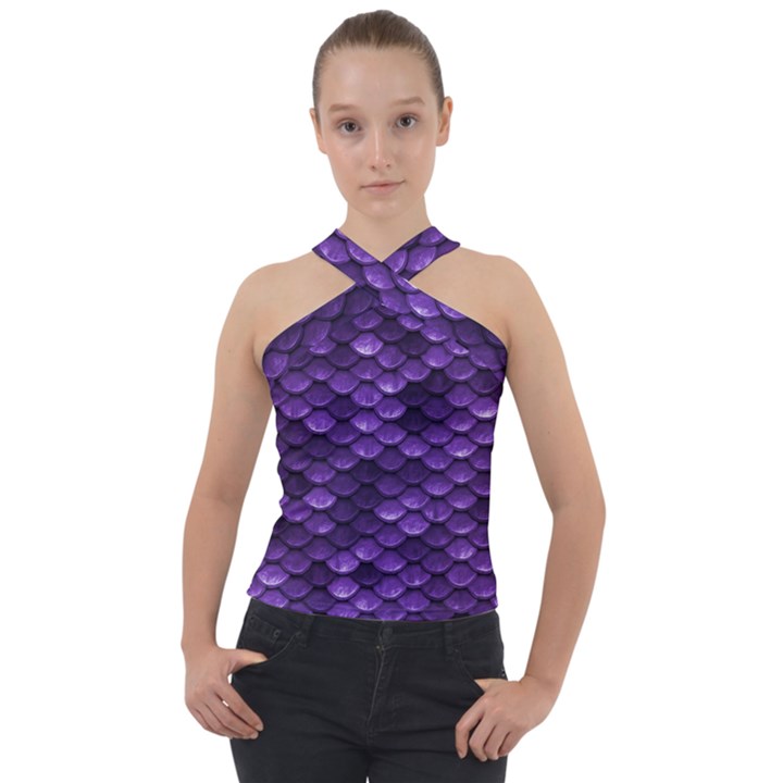 Purple Scales! Cross Neck Velour Top