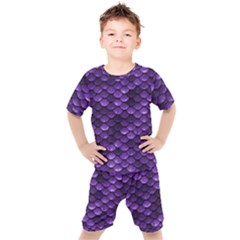 Purple Scales! Kids  Tee And Shorts Set by fructosebat