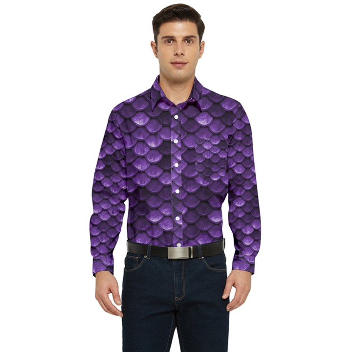 Purple Scales! Men s Long Sleeve Pocket Shirt 