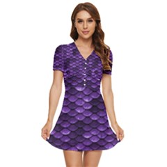 Purple Scales! V-neck High Waist Chiffon Mini Dress