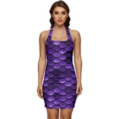 Purple Scales! Sleeveless Wide Square Neckline Ruched Bodycon Dress