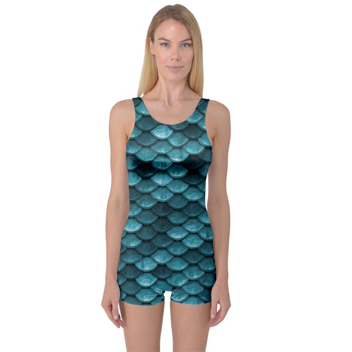 Teal Scales! One Piece Boyleg Swimsuit