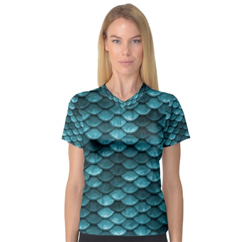 Teal Scales! V-neck Sport Mesh Tee by fructosebat