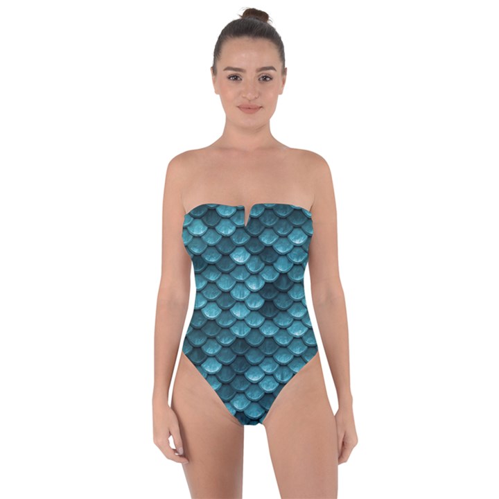 Teal Scales! Tie Back One Piece Swimsuit