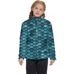 Teal Scales! Kids  Puffer Bubble Jacket Coat by fructosebat