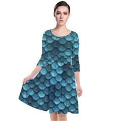 Teal Scales! Quarter Sleeve Waist Band Dress by fructosebat