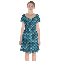 Teal Scales! Short Sleeve Bardot Dress by fructosebat