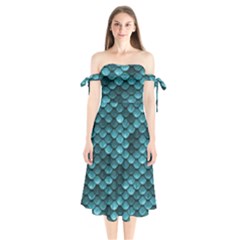 Teal Scales! Shoulder Tie Bardot Midi Dress by fructosebat