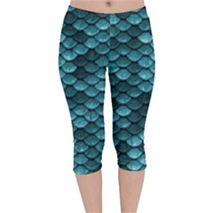 Teal Scales! Velvet Capri Leggings  by fructosebat