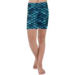 Teal Scales! Kids  Lightweight Velour Capri Yoga Leggings by fructosebat