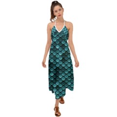 Teal Scales! Halter Tie Back Dress 