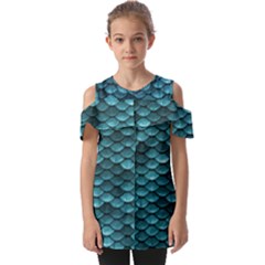 Teal Scales! Fold Over Open Sleeve Top by fructosebat