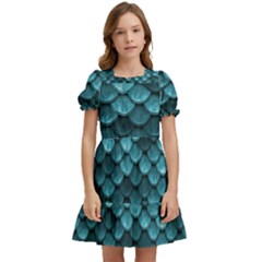 Teal Scales! Kids  Puff Sleeved Dress by fructosebat