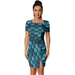 Teal Scales! Fitted Knot Split End Bodycon Dress